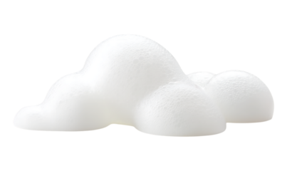 A pristine white mass of delicate bubbles forms a cloud-like shape isolated on a transparent background