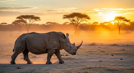 Fototapeta premium African Rhino in Golden Dust