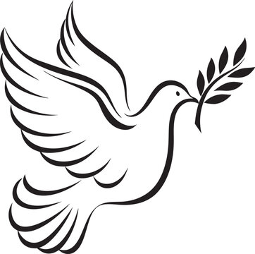 Elegant line art depicting a white dove carrying a branch of leaves symbolizing peace and hope Art & Illustration