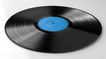 Obraz premium A classic black vinyl LP record with a blank, vibrant blue label, isolated on a clean white background