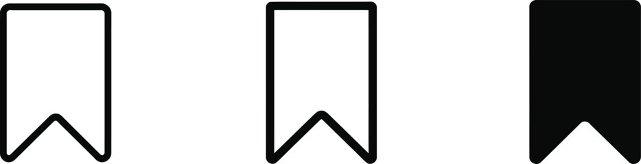 Bookmark Icons Set Isolated Minimalist Black Outline Transparent Background