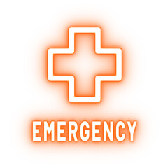 Fototapeta premium Emergency Neon Cross Sign for Medical and First Aid Isolated Transparent Background PNG