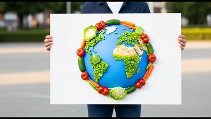Person holding globe made of vegetables to promote World Vegetarian Day