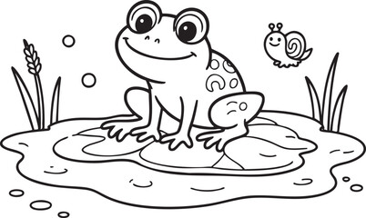Little Frog Sitting on a Lily Pad Coloring Page