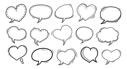 Hand-drawn speech bubbles and heart shapes perfect for adding text to your designs