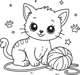 Playful Kitten Chasing a Ball Coloring Page
