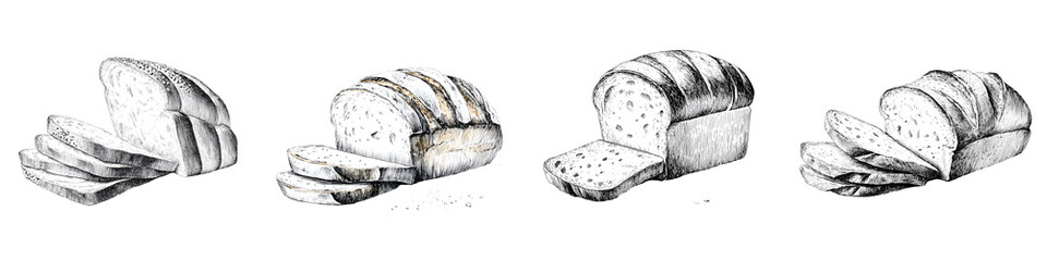 Hand-Drawn Bread Loaf Sketches: Bakery, Fresh Baked, and Food Illustration
