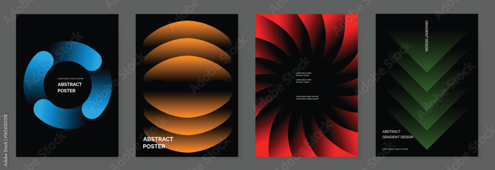 Canvas Prints modern gradient poster on dark background vector set. cover template with blue orange red green geom