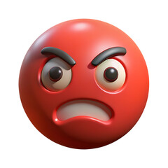 Fototapeta premium 3D Rendered Angry Red Emoji with Dark Eyebrows and Expression.
