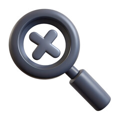 Fototapeta premium 3D Rendered Gray Magnifying Glass with Cross Symbol.