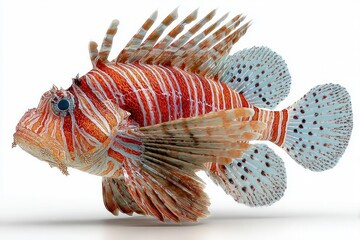 Red and orange lionfish, side view