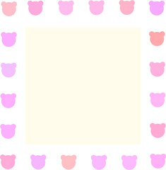 Pink Teddy Bear Face Square Frame – Cute Pastel Border for Baby Announcement, Scrapbook and Nursery Art