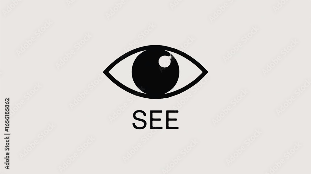 Poster eye icon representing sight vision and perception with the word see concept of understanding and obs