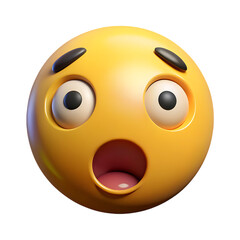 A 3D rendered yellow emoji with wide eyes and an open mouth expressing shock or surprise.