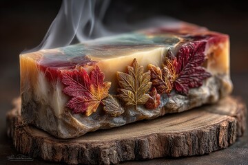 Autumn-hued soap bar, smoke rising