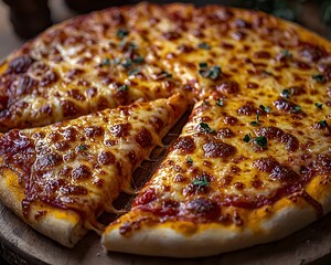 Mouthwatering pizza with stretching cheese strings