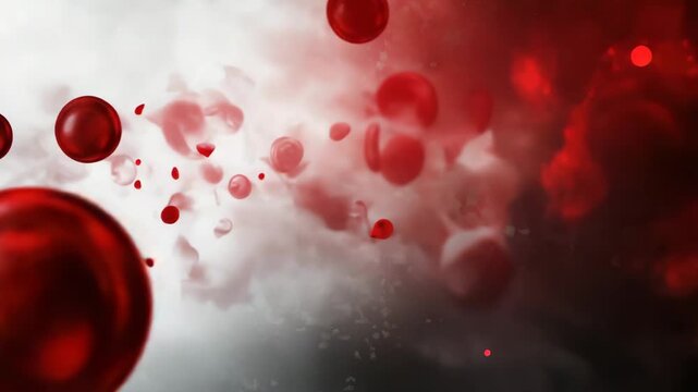 Dynamic red blood cells flowing in a vivid cloudy stream of light and motion