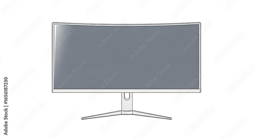 Fototapete sleek curved computer monitor with a blank grey screen, isolated on a white background. modern digit