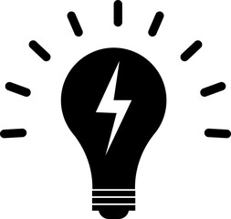 Light bulb idea icon, creativity and innovation power symbol black solid and style vector illustration for business and education isolated on transparent background