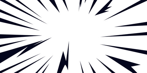 Black Comic background with abstract lightning and thunder lines. Like an explosion within the frame. Abstract light explosion effect. Design illustration.