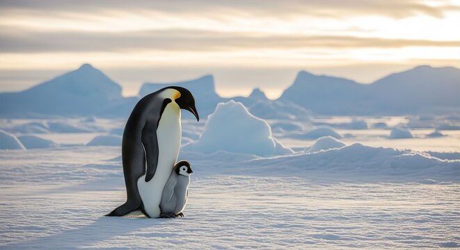 Emperor Penguin with Chick - Powered by Adobe
