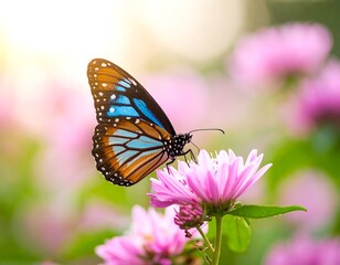 Vibrant butterfly on pink flower