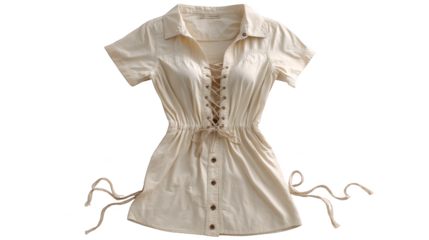 Showcasing timeless style a pristine white shirt dress is presented with a delicate tie waist detail highlighting a classic and clean aesthetic in modern womenswear fashion.