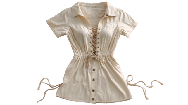 Showcasing timeless style a pristine white shirt dress is presented with a delicate tie waist detail highlighting a classic and clean aesthetic in modern womenswear fashion.