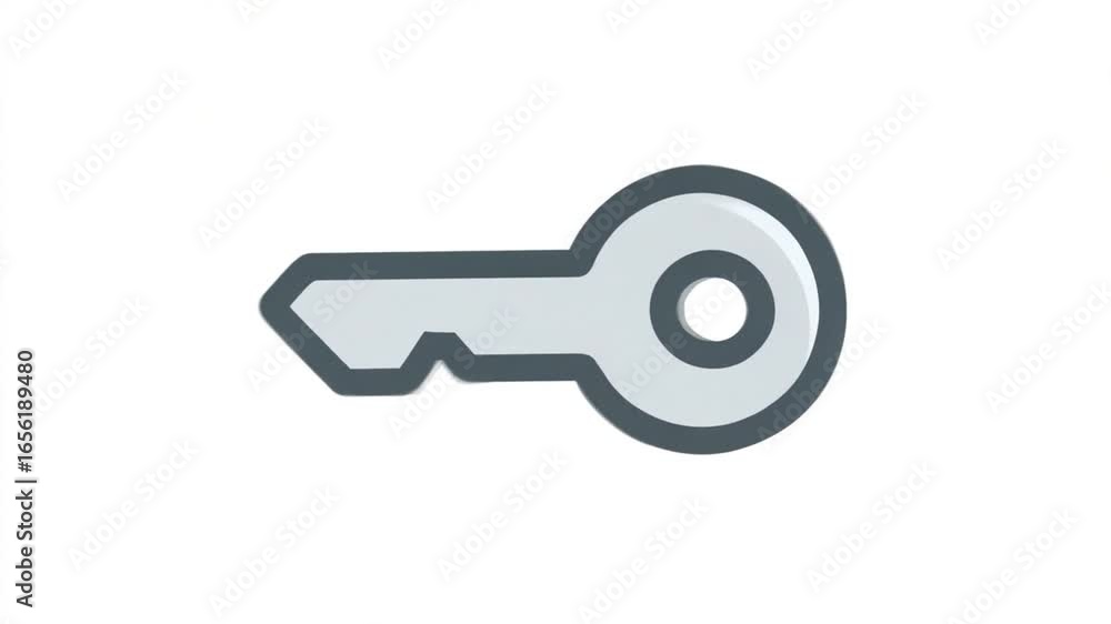 Poster stylized light gray key with dark gray trim on white backdrop. secure icon
