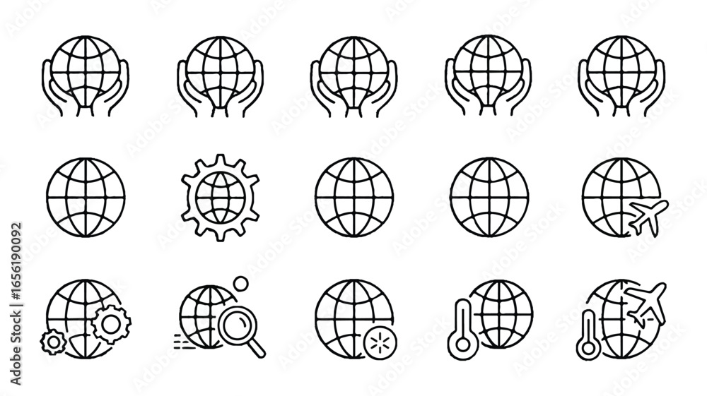 Poster Global Icon Set Representing Earth Technologies and Environmental Concepts on Transparent Background