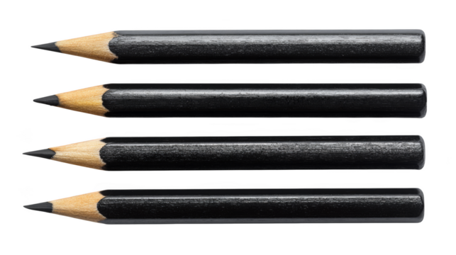 A minimalist still life composition of four sharpened writing instruments these simple wooden pencils represent the fundamental tools for education sketching design and creative expression.