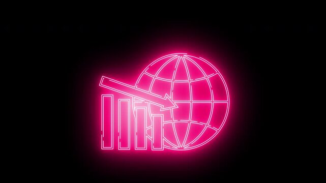 graph icon down and globe icon with neon effect