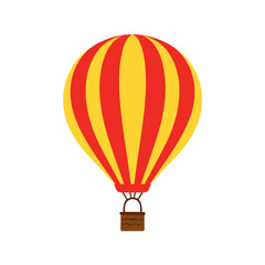 Vibrant hot air balloon with red and yellow stripes in the sky  