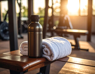 Water Bottle and Towel in Gym