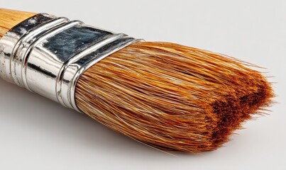 Close-up of a paintbrush, showing its bristles and metal ferrule