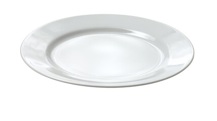 A single, clean, white plate on a white background.
