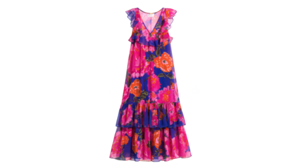 Elegant summer frock showcasing a vibrant and detailed botanical pattern a classic piece of attire with a timeless floral print design perfect for any casual or formal occasion..