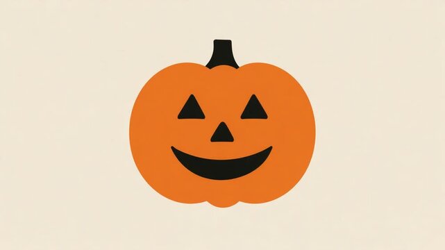 Cheerful jack-o'-lantern with triangular eyes and a curved smile on a cream background