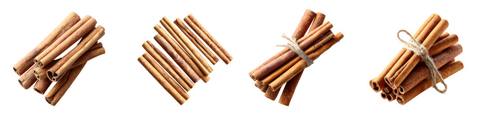 Aromatic Cinnamon Sticks Bundled Isolated on White