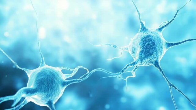 Dynamic neural network synapse activity featuring blue neurons connecting and communicating