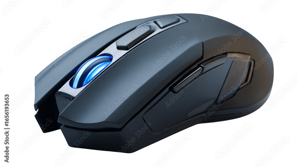 Poster close up view of a contemporary computer mouse an essential input device featuring a striking blue l