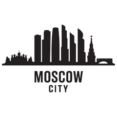 Fototapeta premium Moscow city skyline horizontal banner. Moscow city, Russia. Vector template for your design. Vector black silhouette. with white background