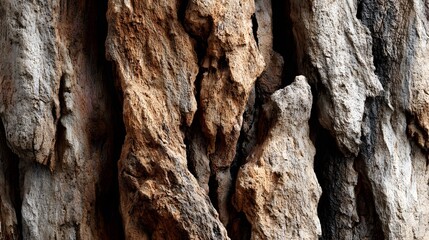 Highly detailed, photorealistic close-up of the textured bark of an old oak tree, showing its deep vertical grooves and natural, rich ridges.