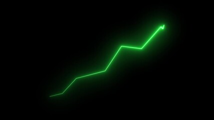 glowing green neon upward graph with arrow indicating growth, success, and positive trends on a dark, abstract background, perfect for business, finance, and technology visuals. - Powered by Adobe