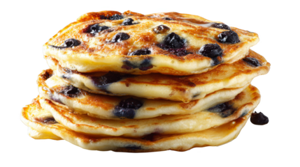 A delicious stack of freshly made golden brown pancakes generously topped with sweet ripe blueberries and drizzled with a rich amber syrup creating a perfect morning breakfast treat.
