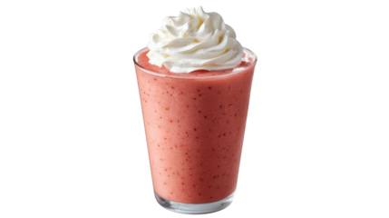A refreshing and sweet beverage served in a clear glass exquisitely finished with a generous swirl of fluffy airy white whipped cream on top creating a delightful and indulgent treat.