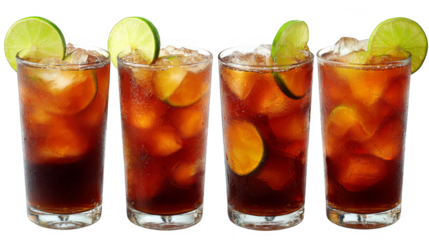 A refreshing trio of chilled beverages in transparent glassware a cool composition showcasing vibrant colors glistening ice cubes and cold condensation on a hot summer day.