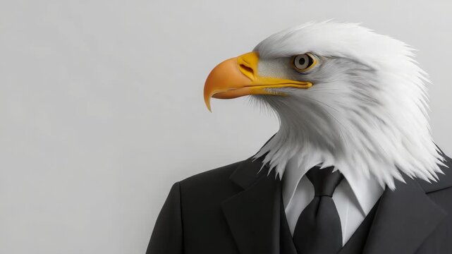 Majestic eagle head in business attire turning gracefully
