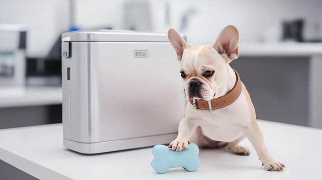 Curious french bulldog exploring kitchen with playful attitude