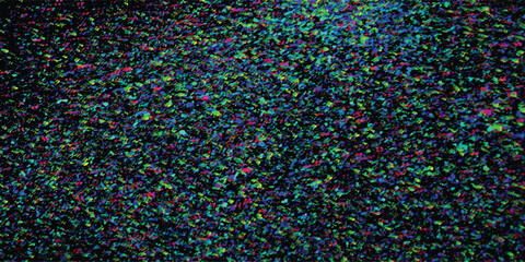 Abstract colorful artistic digital texture resembling a chaotic arrangement of colored elements on dark background